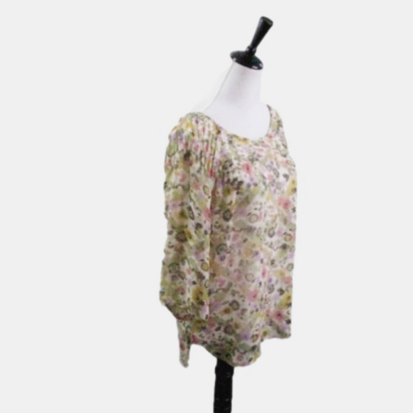 Lc Lauren Conrad Sheer Floral 3/4 Sleeve Blouse Size Large - Picture 5 of 6